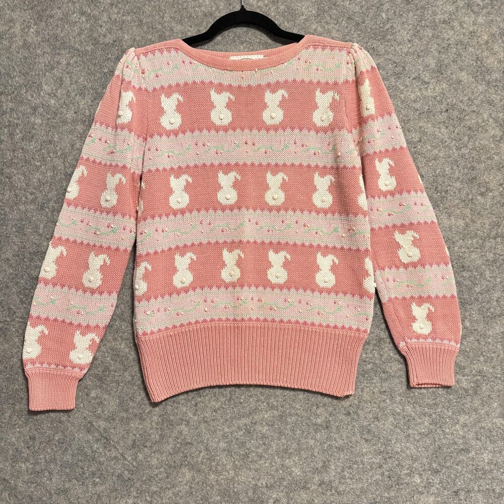 Concepts Susan Bristol Sweater Womens‎ Size 34 Pink Knit Bunny Fair Isle Vintage